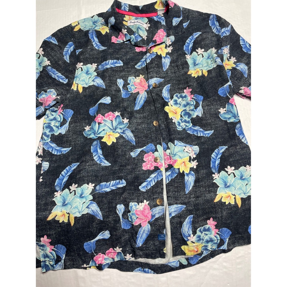 Tommy Bahama Mens Large Tropical Floral Orchid Print Camp Shirt Short Sleeve L